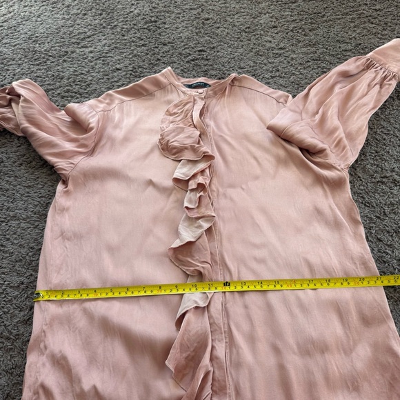 Zara Collection Rose Gold Blush Copper Ruffled Satin Shirt Dress Oversized M - Picture 11 of 11